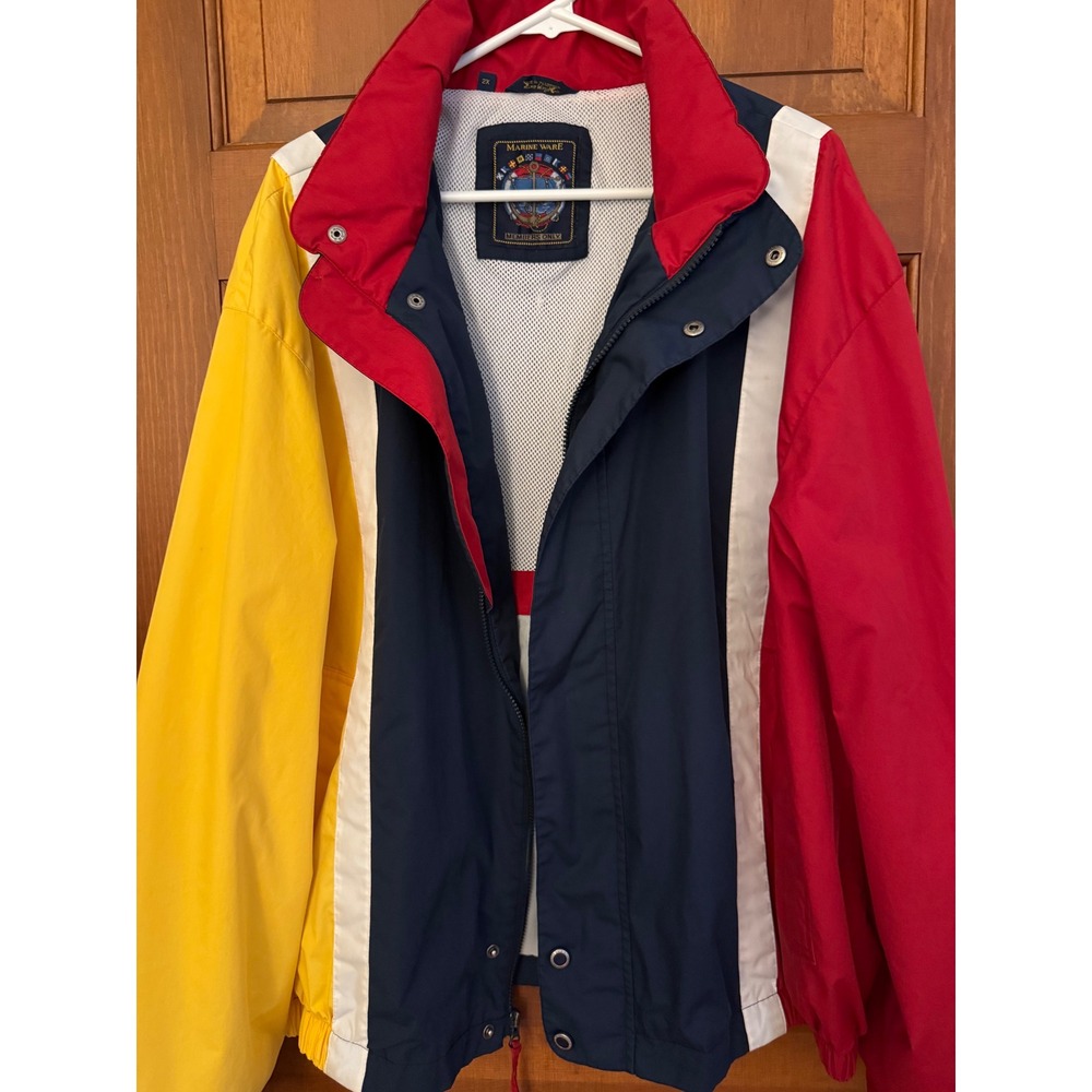 VTG Members Only Marine Ware Windbreaker Men 2X Stripe Full-Zip New England Prep